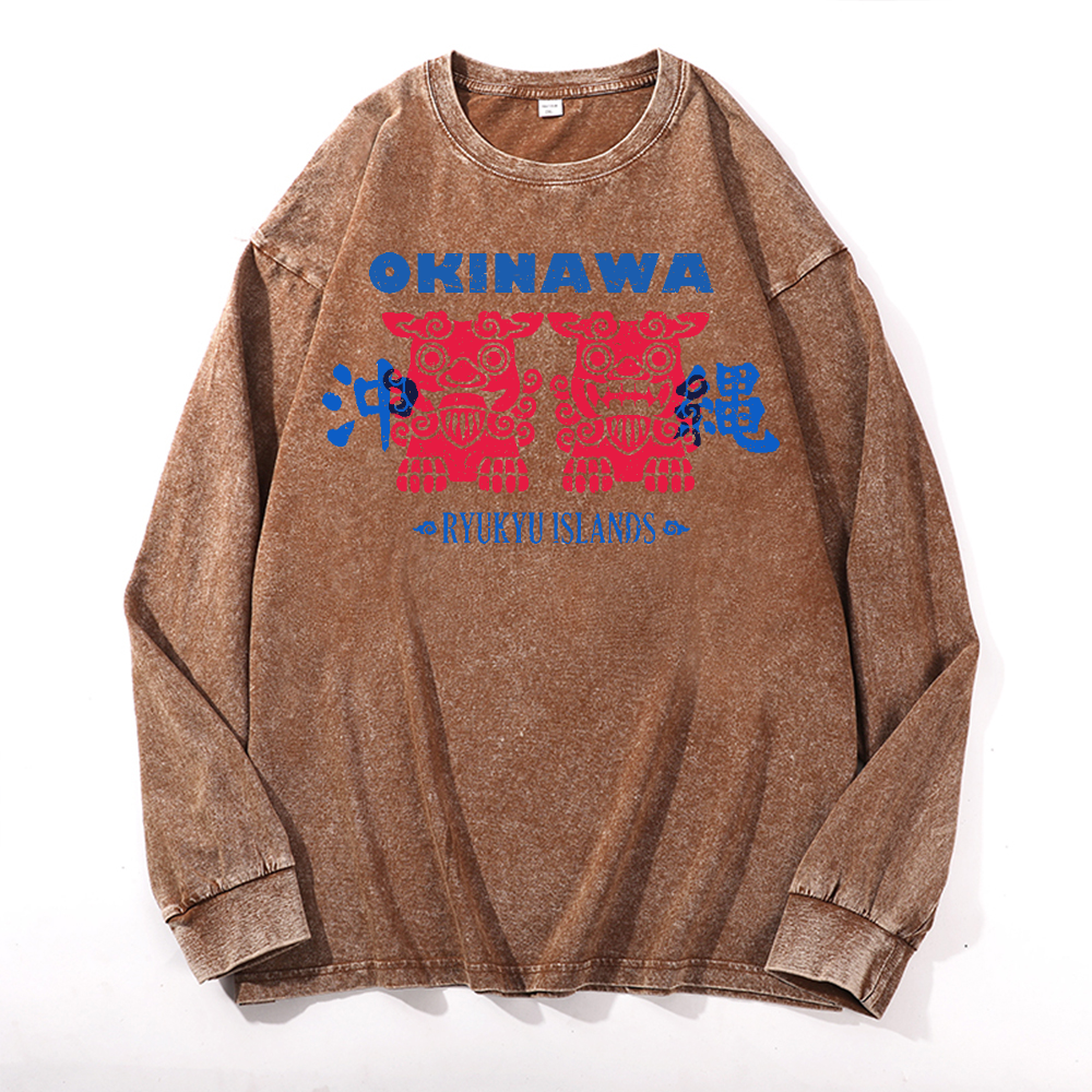 Okinawa Vintage Cotton Wash Crewneck Long-Sleeve T-Shirt