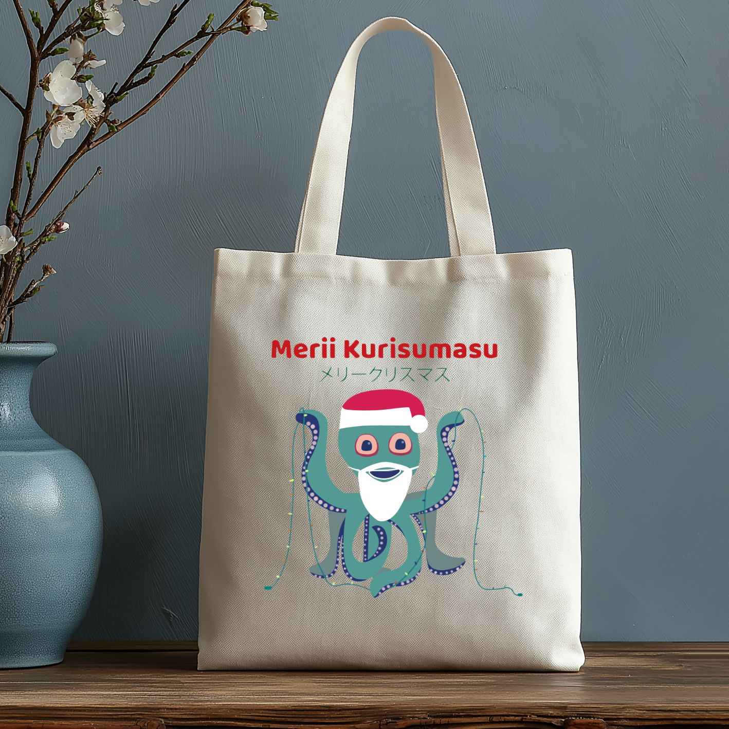 Christmas Octopus Japanese Style Canvas Tote Bag