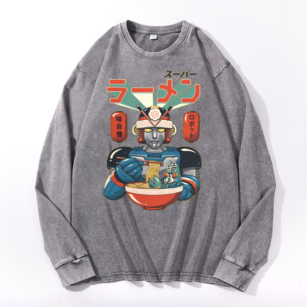 Vintage Cotton Wash Crewneck Long-Sleeve T-Shirt