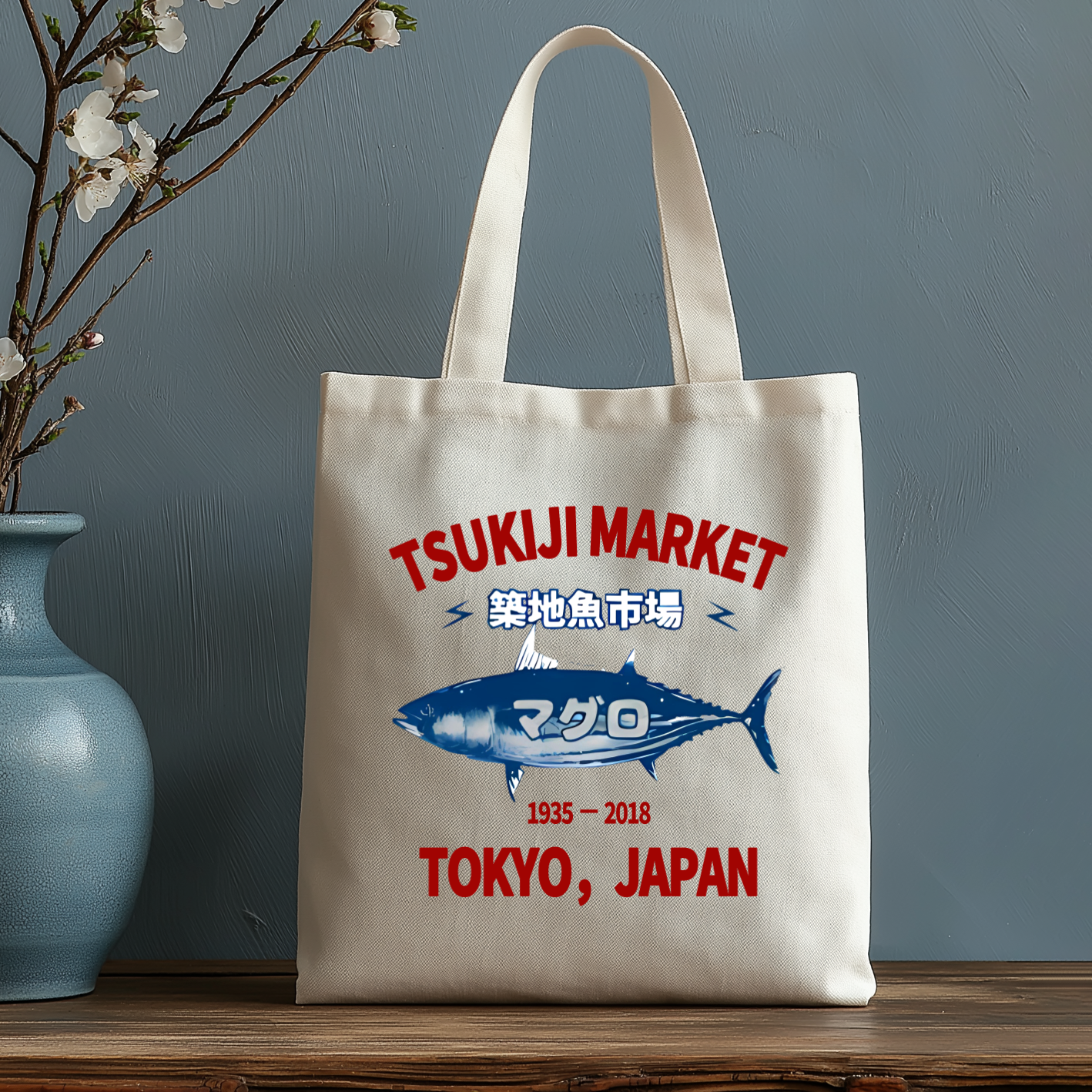 Tsukiji Market Japanese Style Canvas Tote Bag