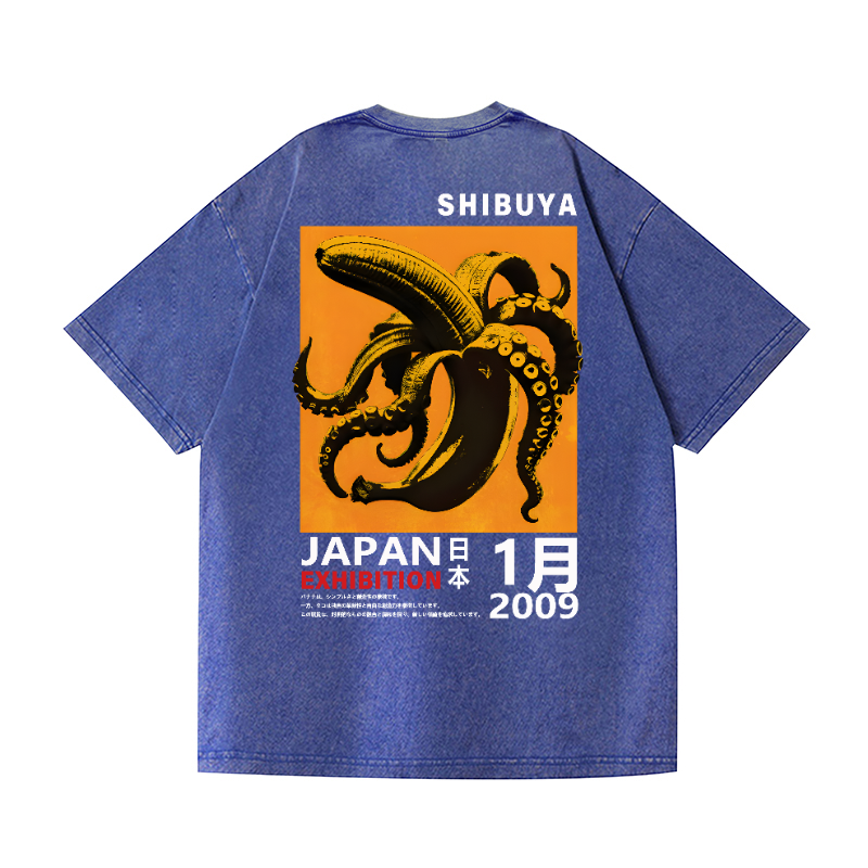 Shibuya Banana Octopus Vintage Wash Japanese Design Back Art T-Shirt