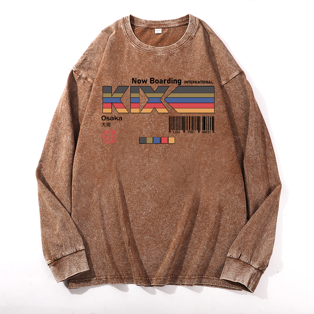 Kansai International Airport Vintage Cotton Wash Crewneck Long-Sleeve T-Shirt