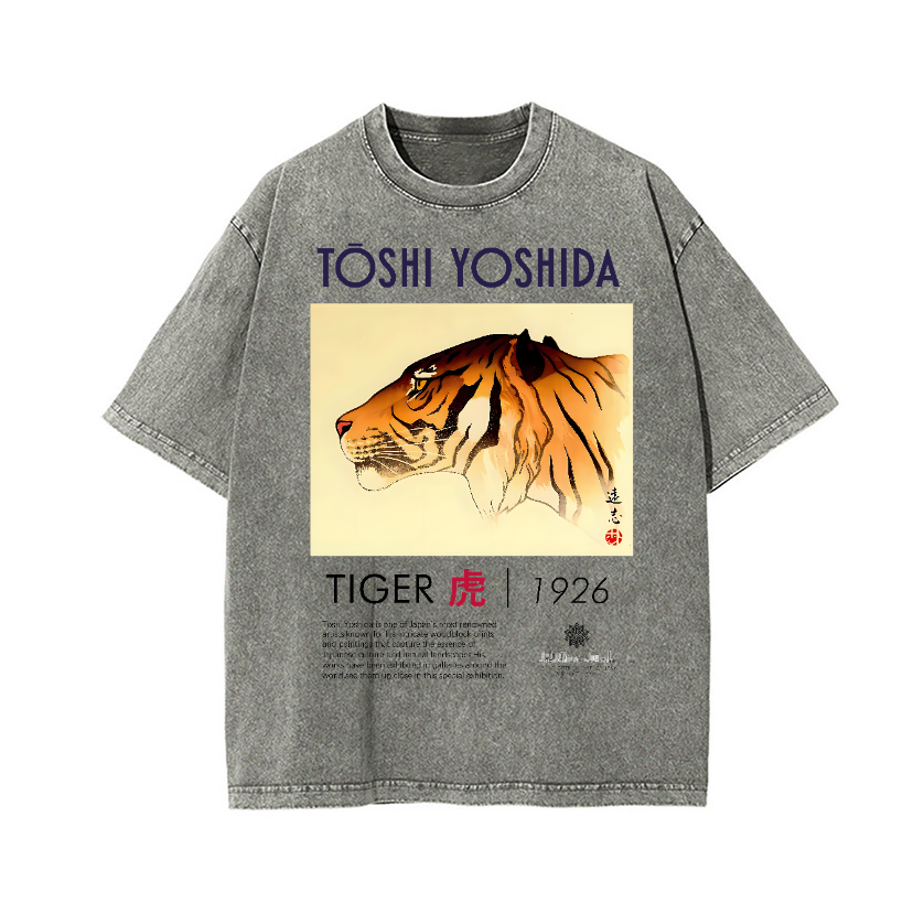 Toshi Yoshida Tiger Vintage Wash Japanese Design T-Shirt