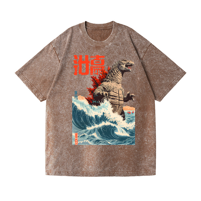 Kaiju Wave Vintage Wash Japanese Design T-Shirt
