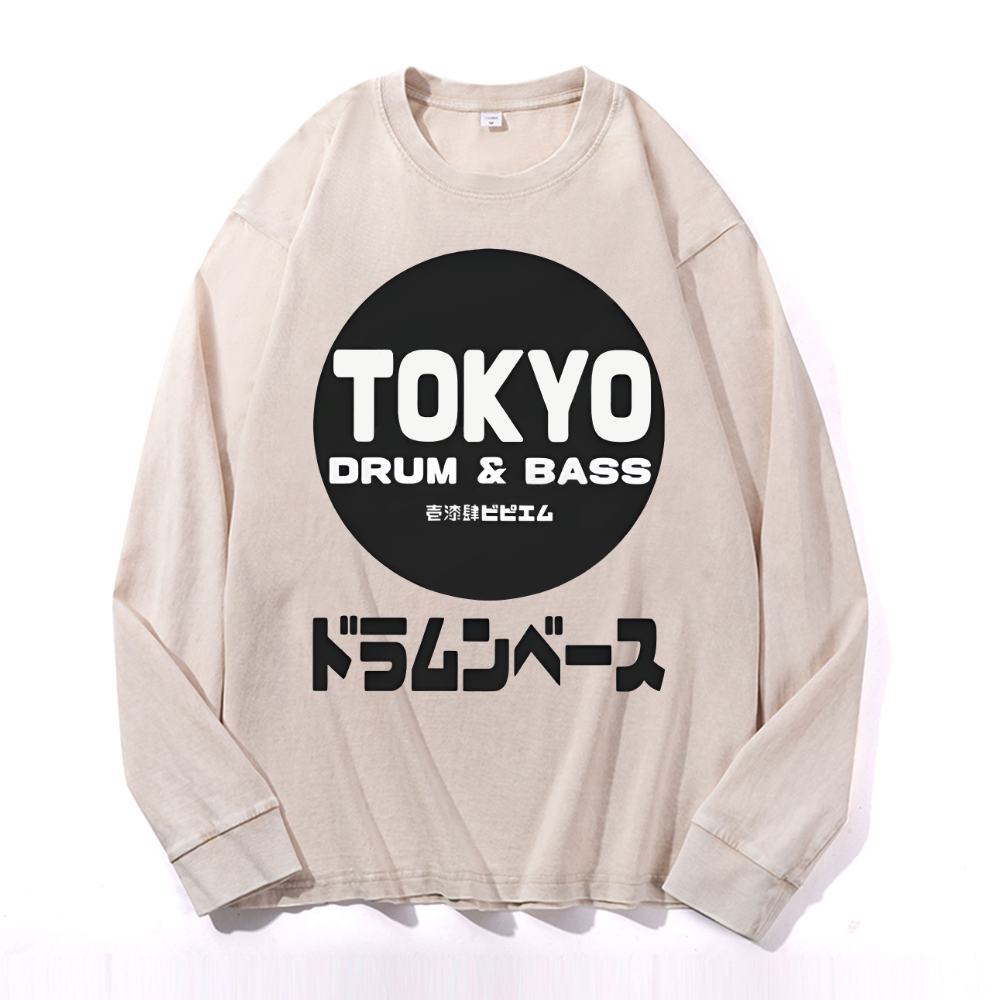 Tokyo Vintage Cotton Wash Crewneck Long-Sleeve T-Shirt