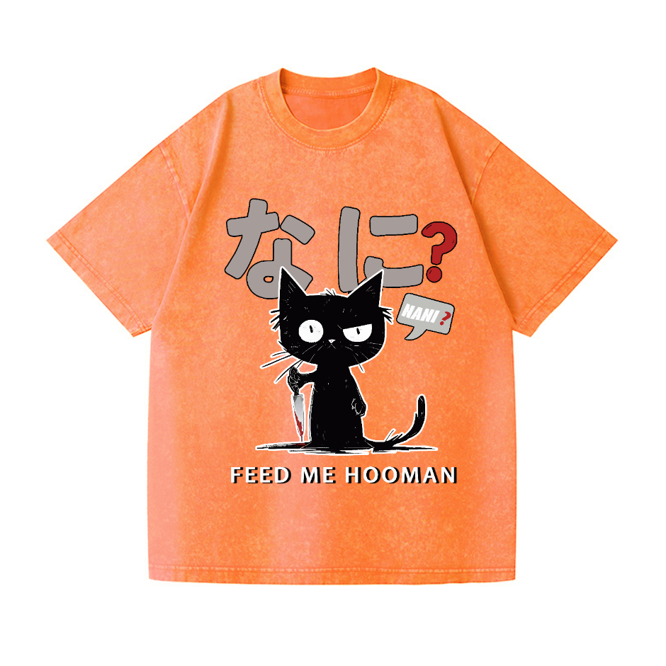 Cat Feed Me Vintage Wash Japanese Design T-Shirt