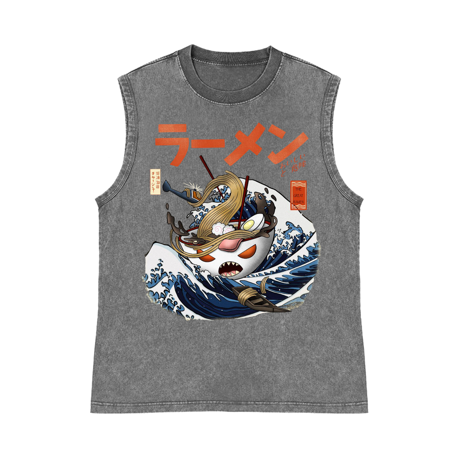 Ramen Wave Pure Cotton Wash-Dyed Sleeveless Tank Top