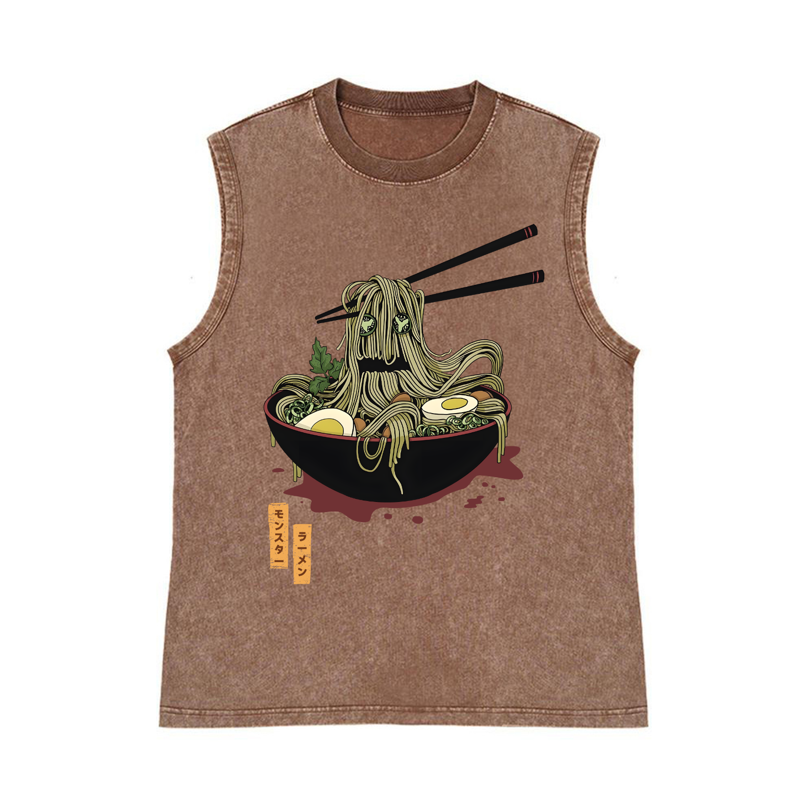 Ramen Monster Pure Cotton Wash-Dyed Sleeveless Tank Top