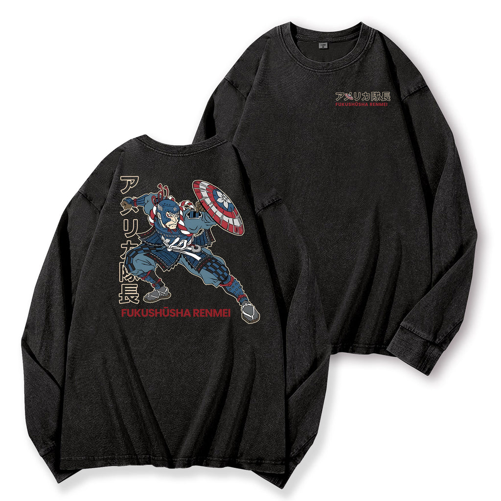 Captain Vintage Washed Cotton Back Art Long-sleeve T-shirt