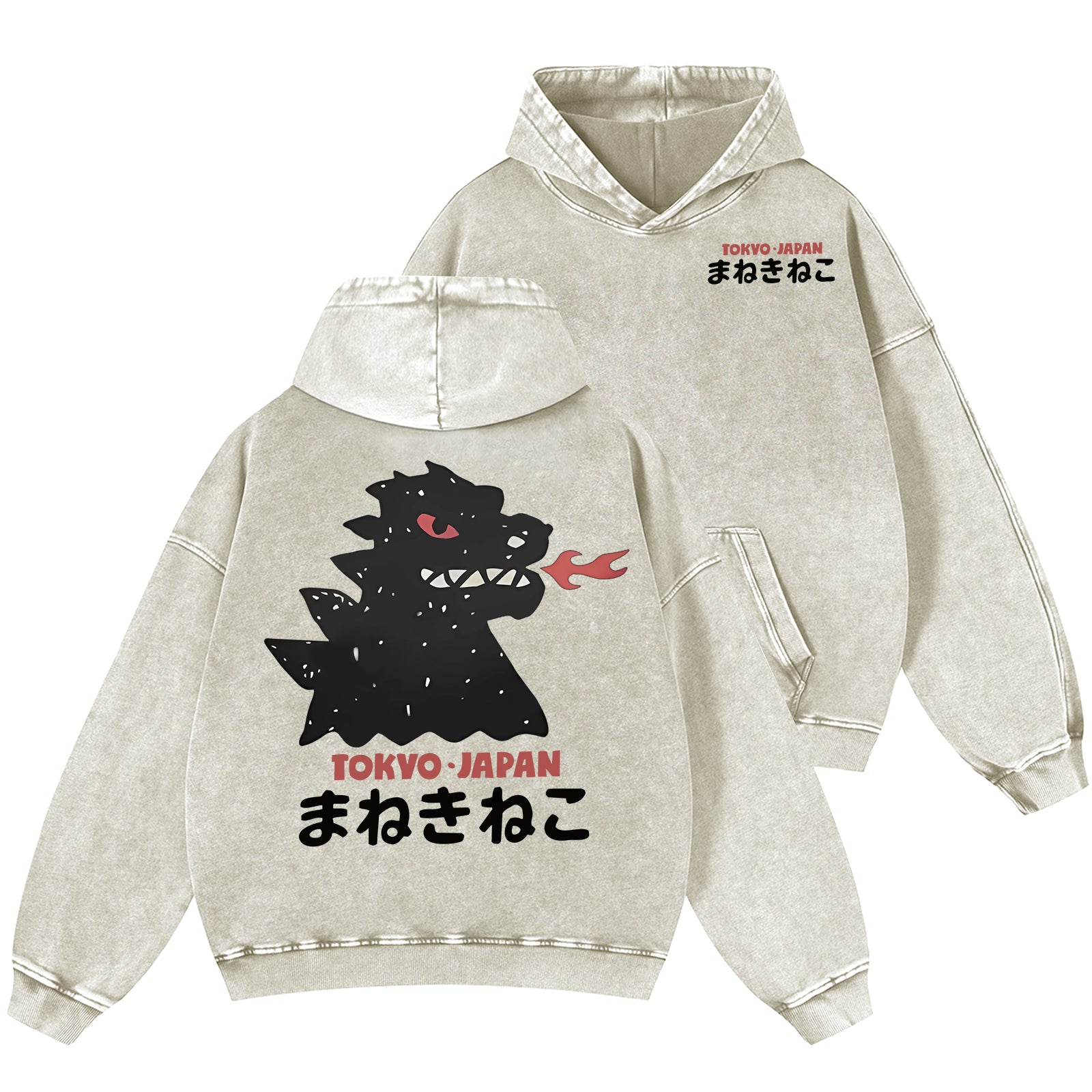 Kaiju Monster Tokyo Japan Vintage Washed Cotton Back Art Hoodie