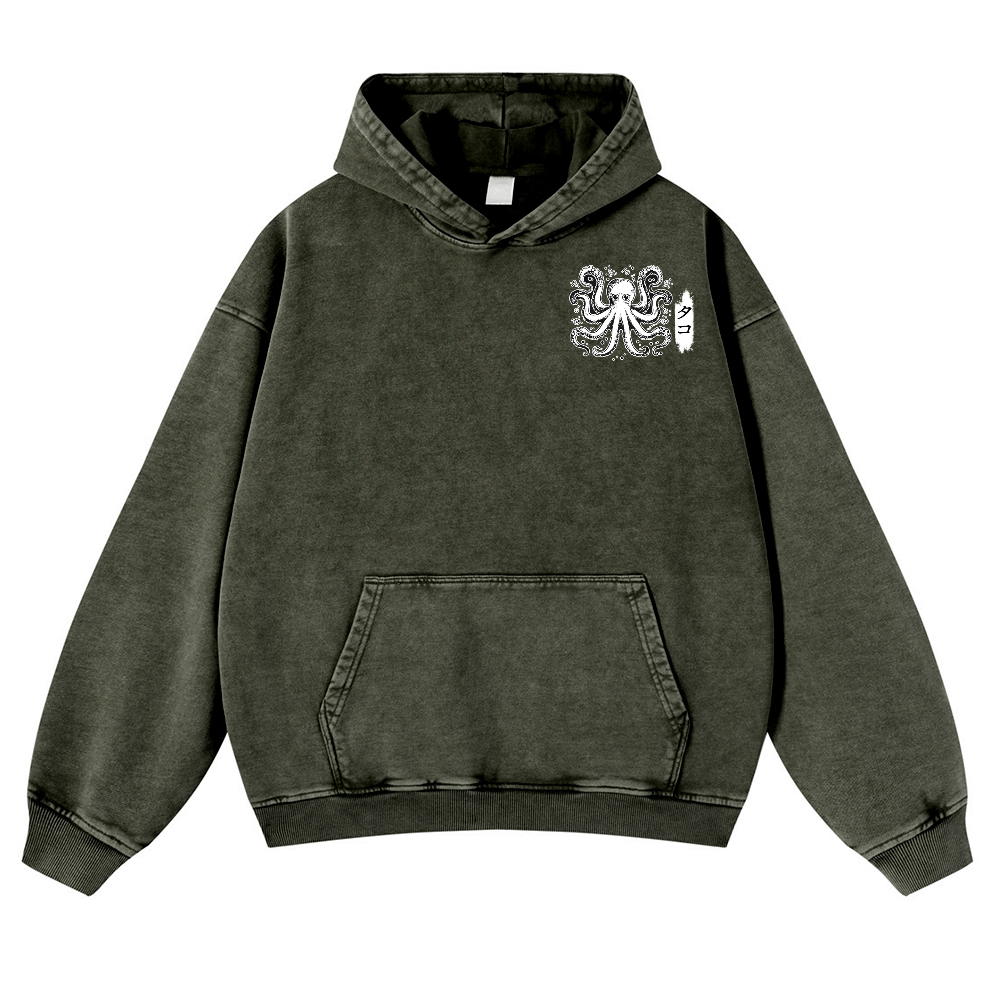 Octopus Vintage Washed Cotton Back Art Hoodie