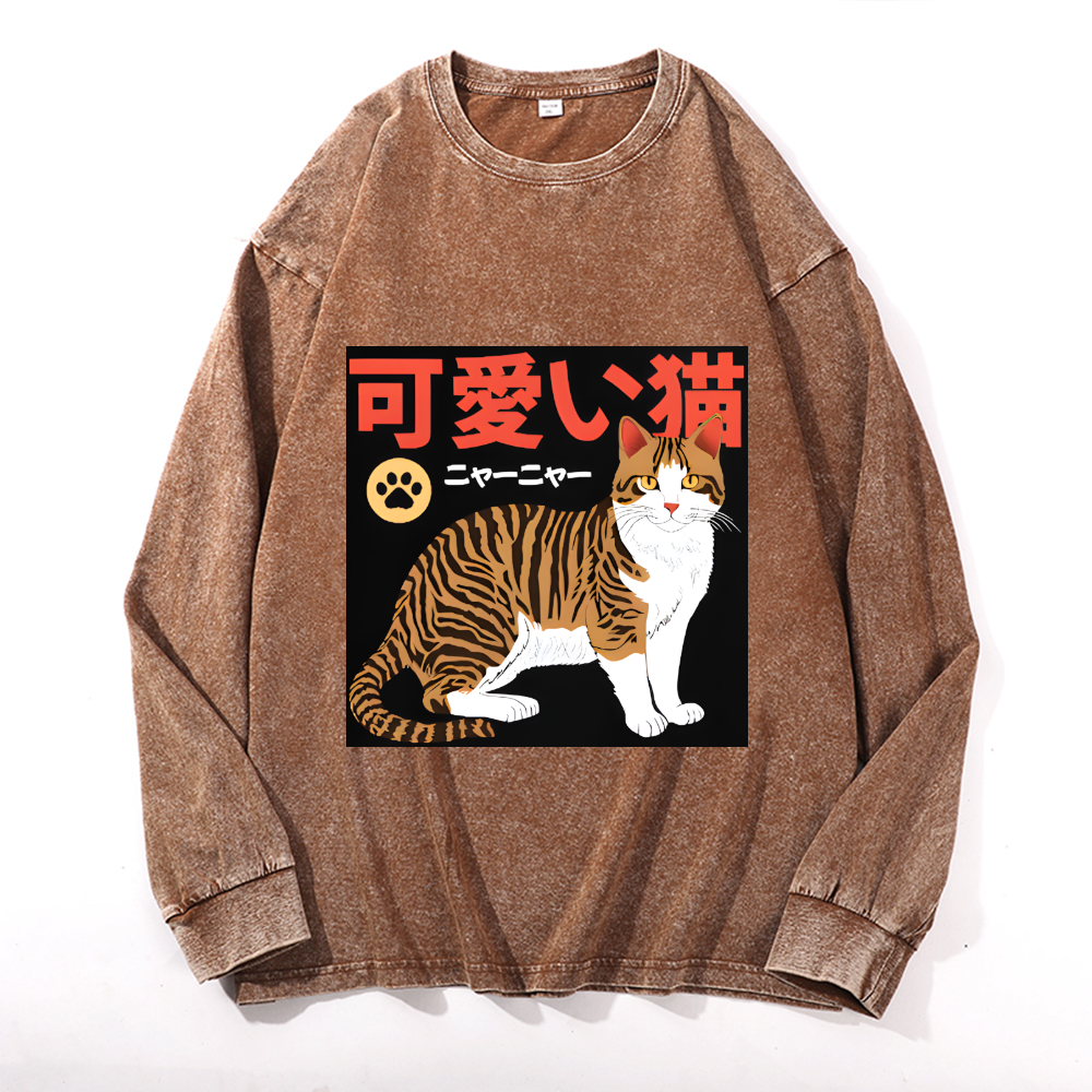 Vintage Cotton Wash Crewneck Long-Sleeve T-Shirt
