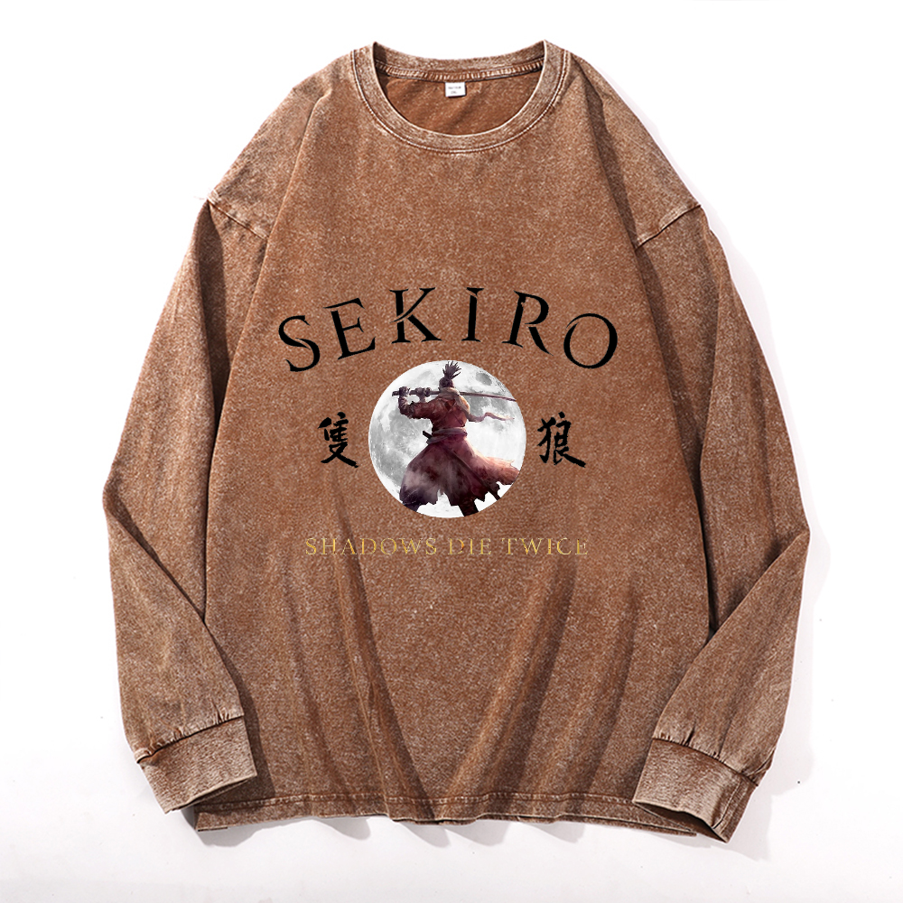 Vintage Cotton Wash Crewneck Long-Sleeve T-Shirt