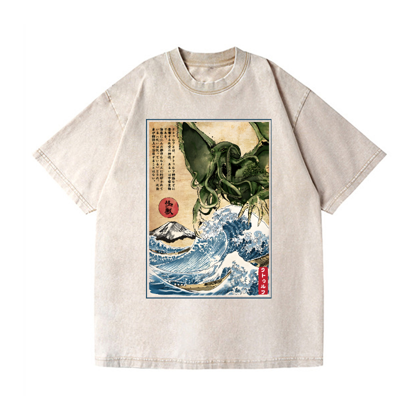 Octopus Ukiyoe Vintage Wash Japanese Design T-Shirt