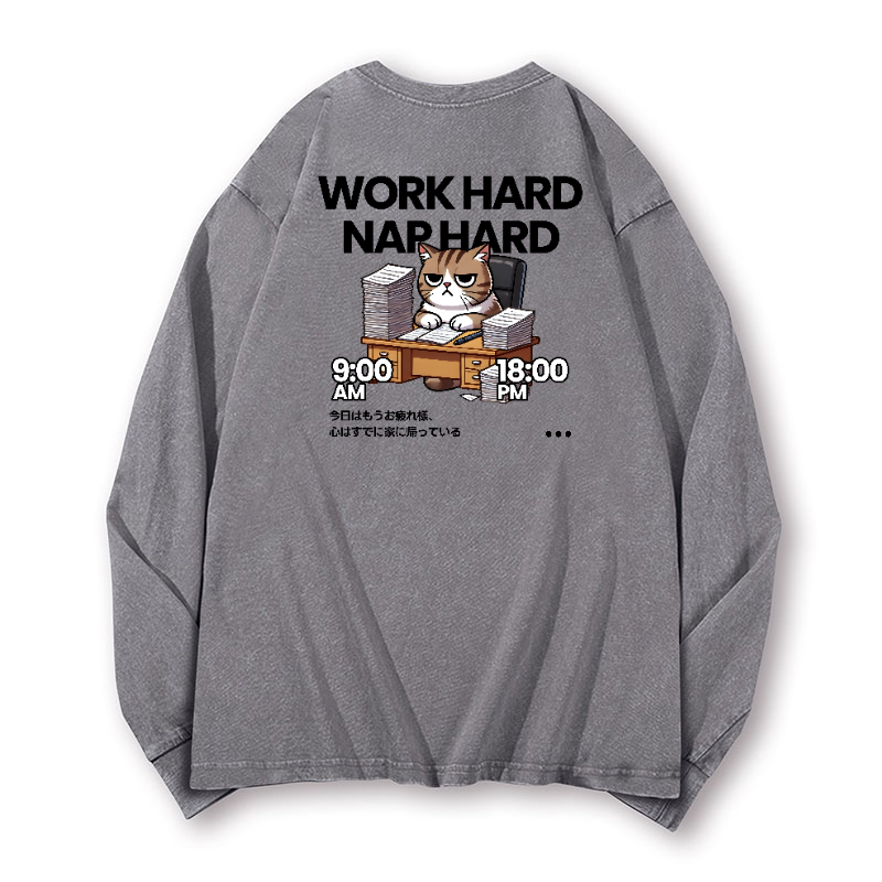 Cat Vintage Washed Cotton Back Art Long-sleeve T-shirt