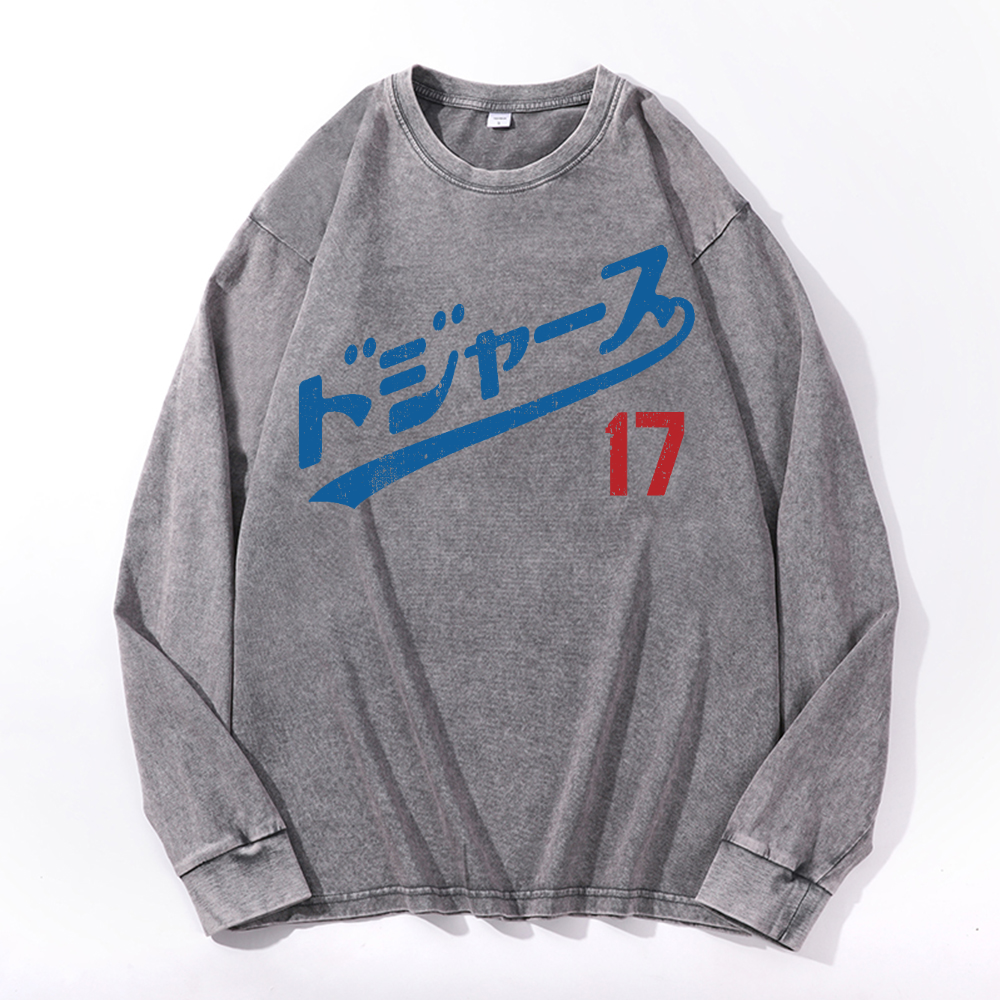 Dodger Baseball Vintage Cotton Wash Long-sleeve T-shirt