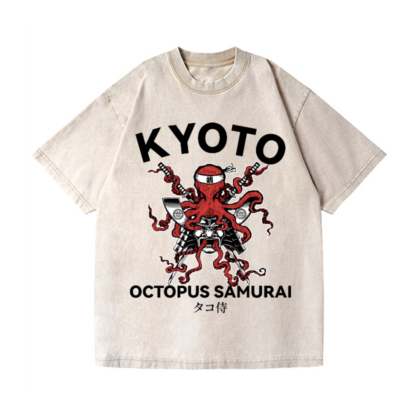 Kyoto Octopus Samurai Vintage Wash Japanese Design T-Shirt