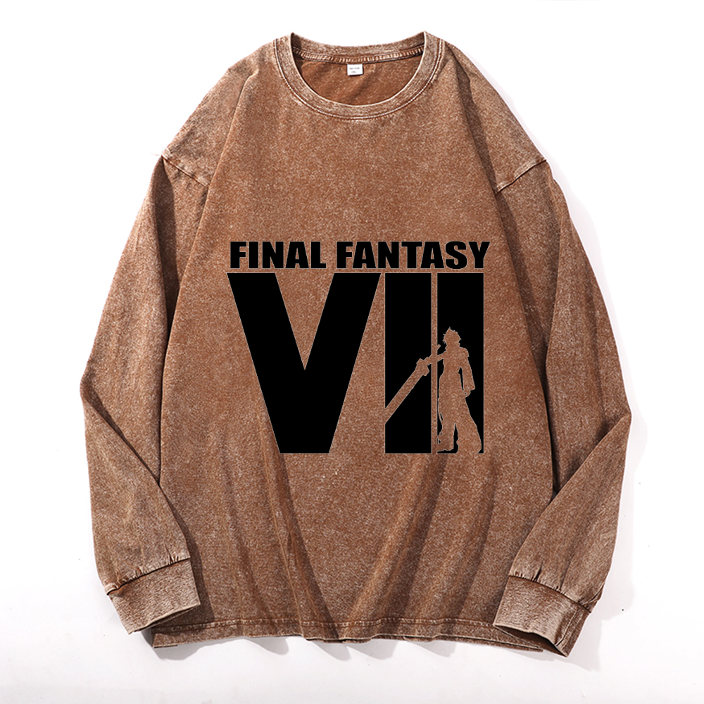 Vintage Cotton Wash Crewneck Long-Sleeve T-Shirt