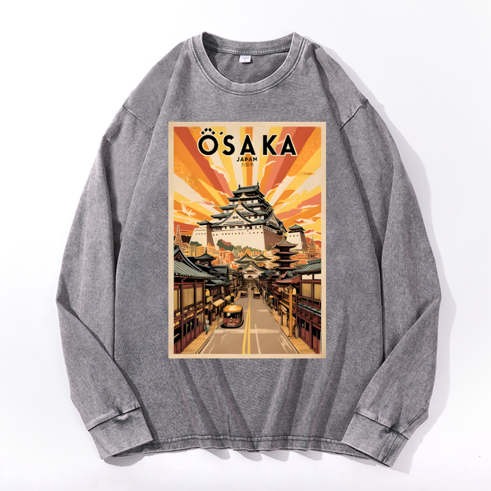 Osaka Vintage Cotton Wash Crewneck Long-Sleeve T-Shirt