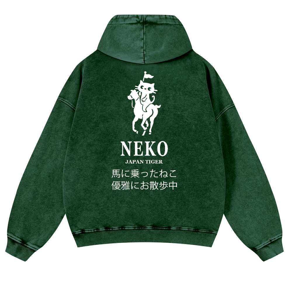 Neko Cat Vintage Washed Cotton Back Art Hoodie