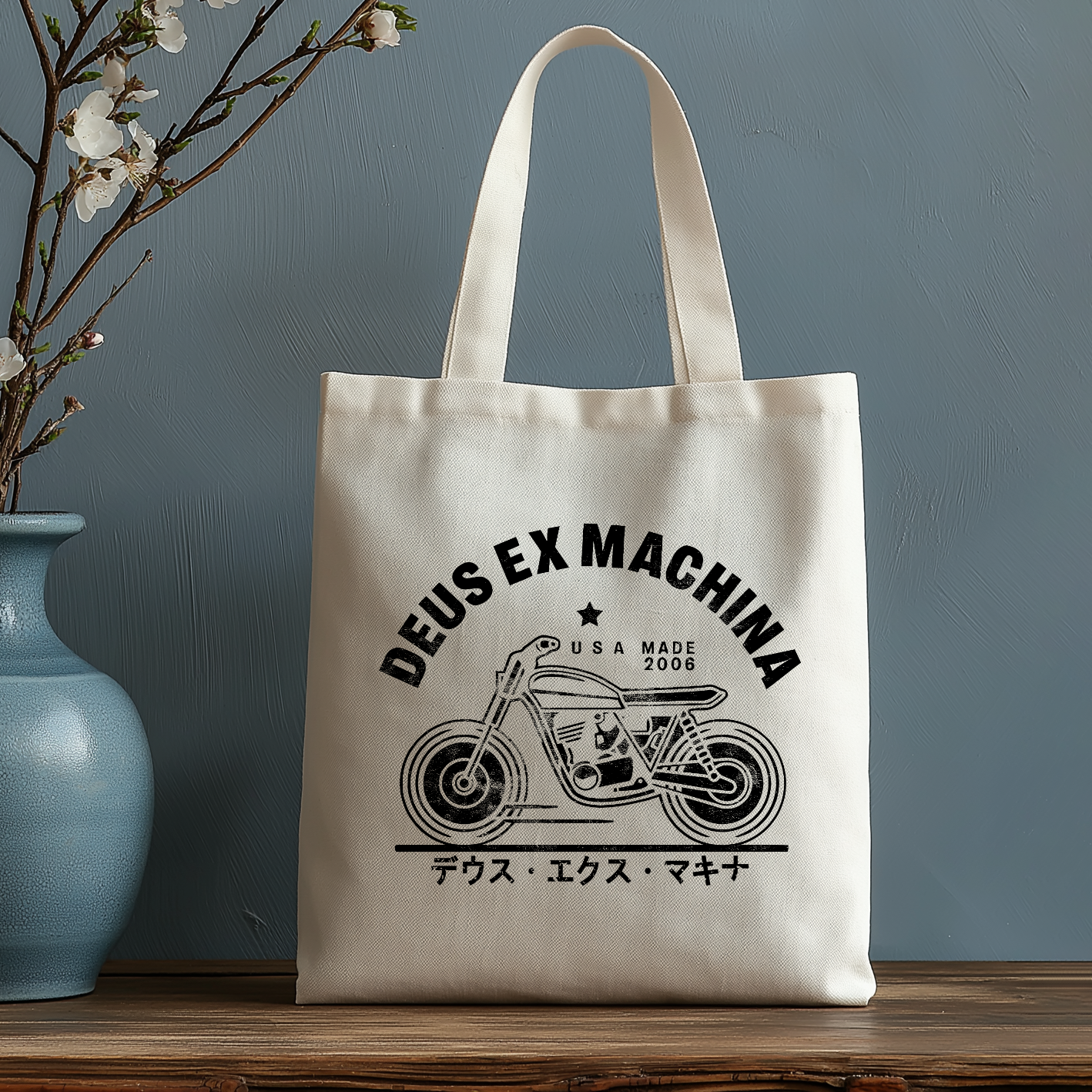 Deux Ex Machina Motorcycle Bike Japanese Style Canvas Tote Bag