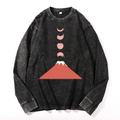 Fuji Cat Vintage Cotton Wash Crewneck Long-Sleeve T-Shirt