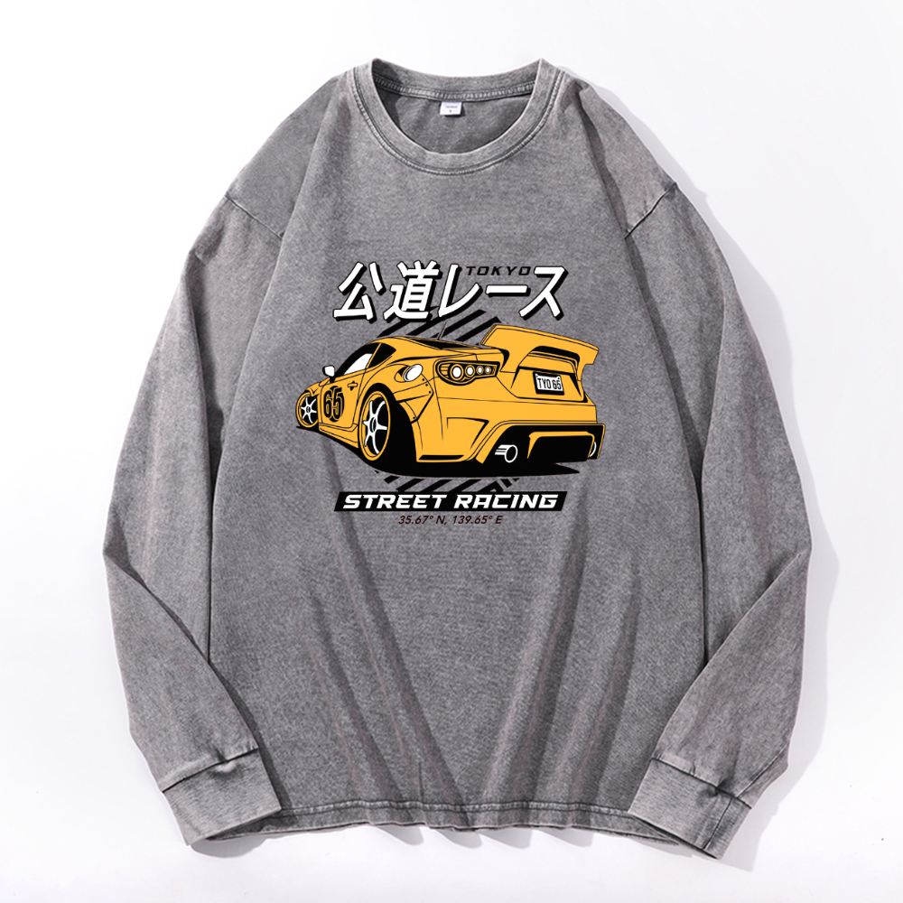 Vintage Cotton Wash Crewneck Long-Sleeve T-Shirt