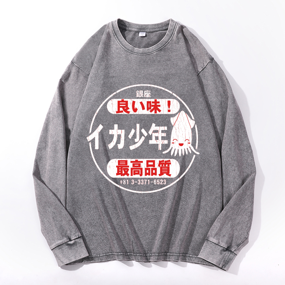 Vintage Cotton Wash Crewneck Long-Sleeve T-Shirt