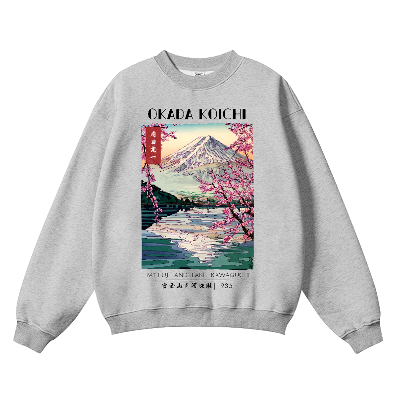 Okada Koichi Fuji Mount Vintage Cotton Blend Crewneck Sweatshirt