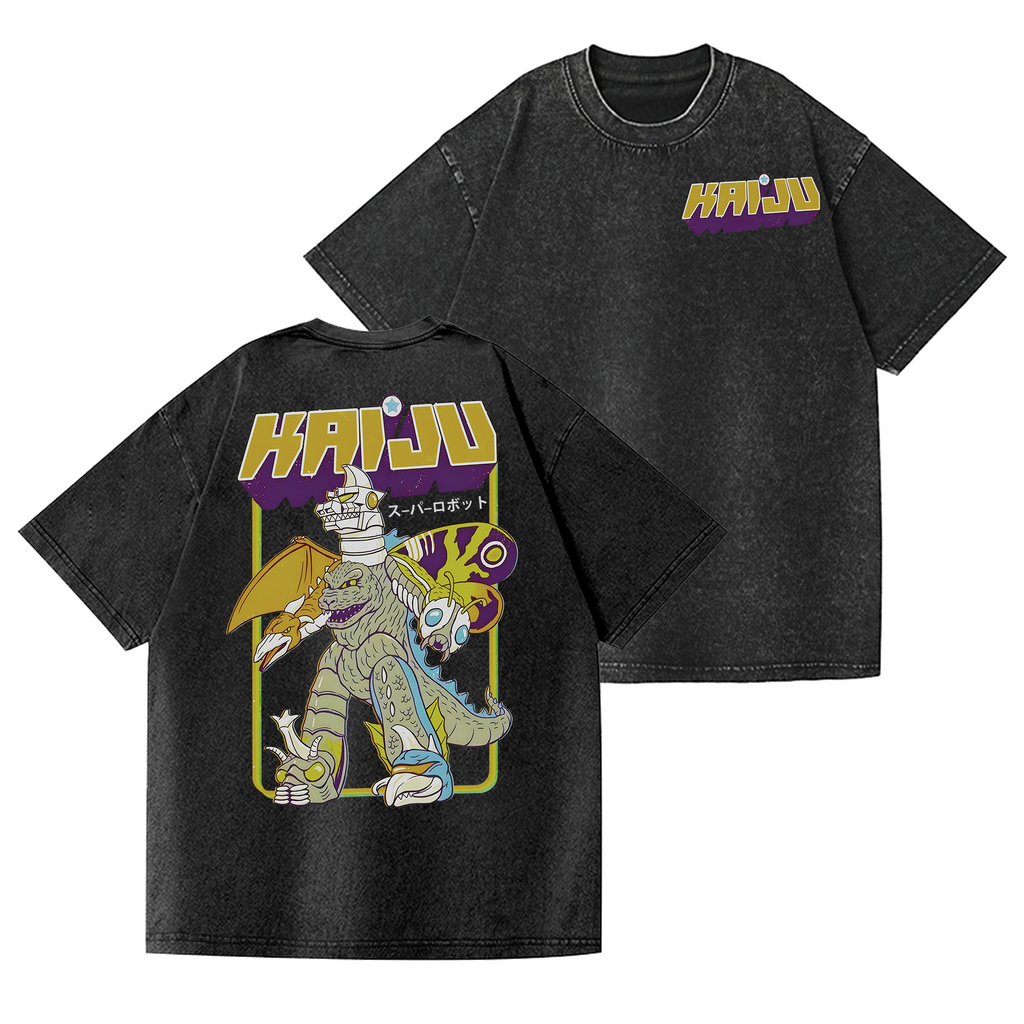 Kaiju Monster Vintage Wash Japanese Design Back Art T-Shirt