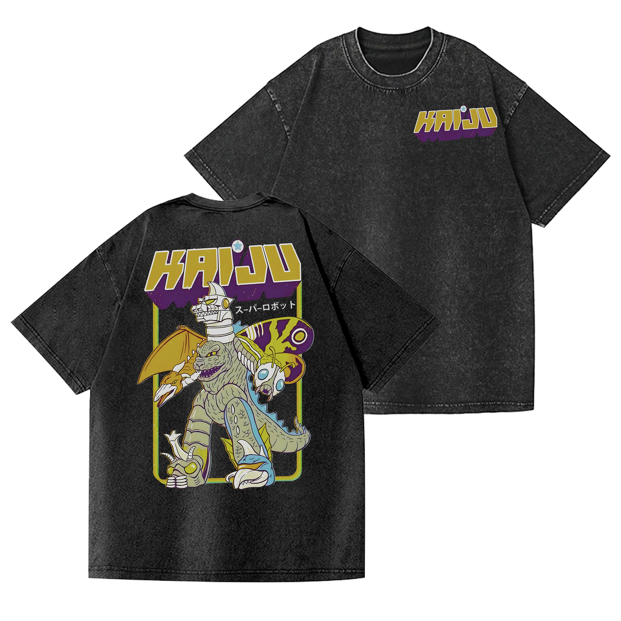 Kaiju Monster Vintage Wash Japanese Design Back Art T-Shirt