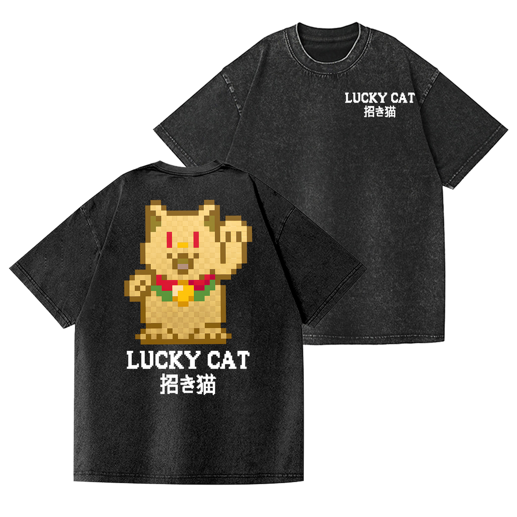 Mosaic Lucky Cat Vintage Wash Japanese Design Back Art T-Shirt