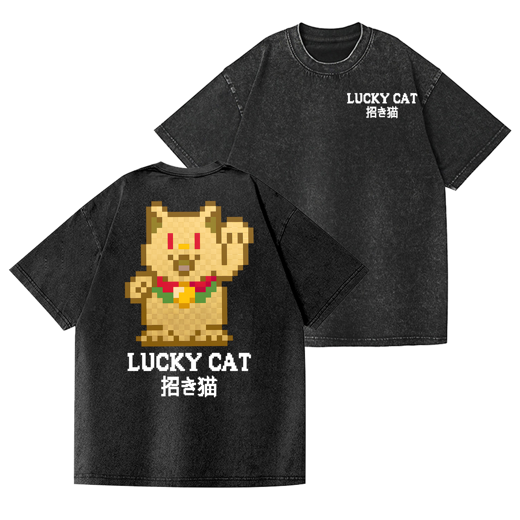 Mosaic Lucky Cat Vintage Wash Japanese Design Back Art T-Shirt