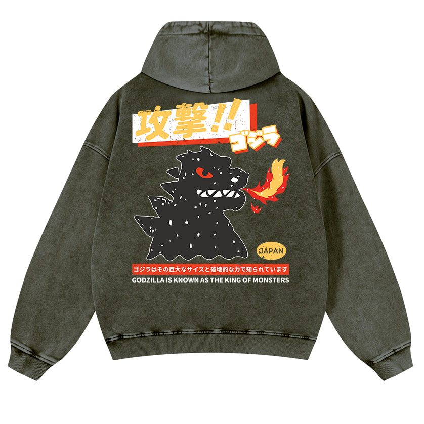 Kaiju Is Known As The King Of Monsters Vintage Washed Cotton Back Art Hoodie
