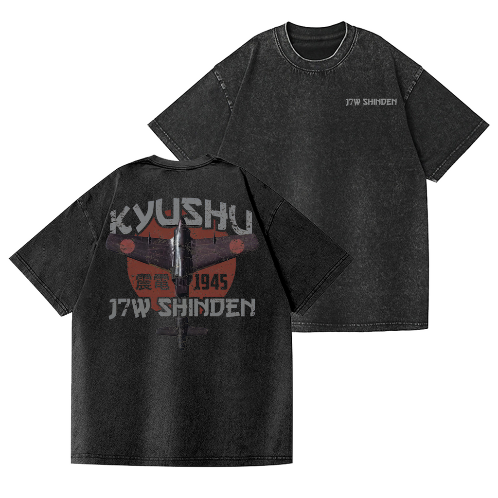 Kyushu J7W Shinden Fighter Vintage Wash Japanese Design Back Art T-Shirt
