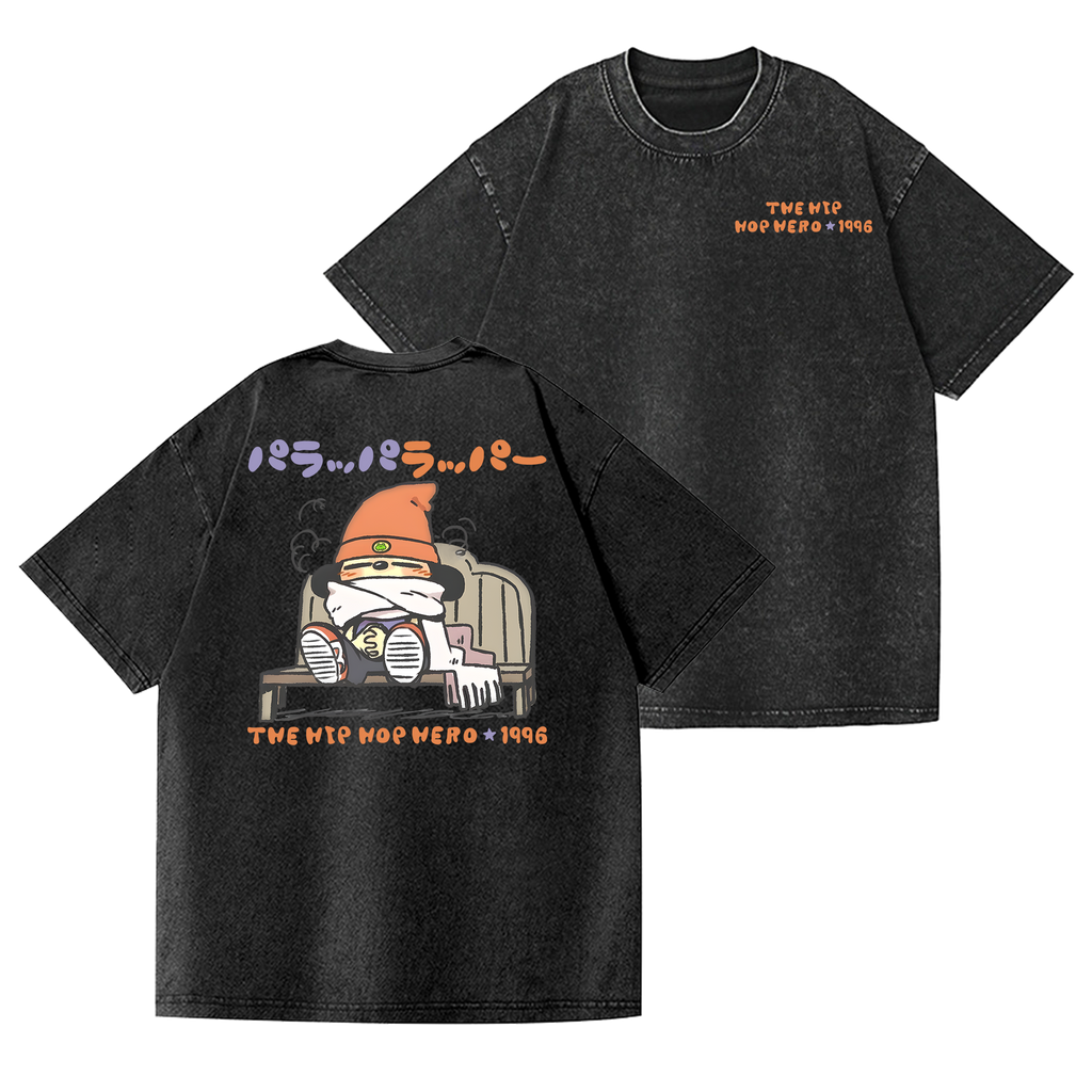 PaRappa the Rapper Vintage Wash Japanese Design Back Art T-Shirt