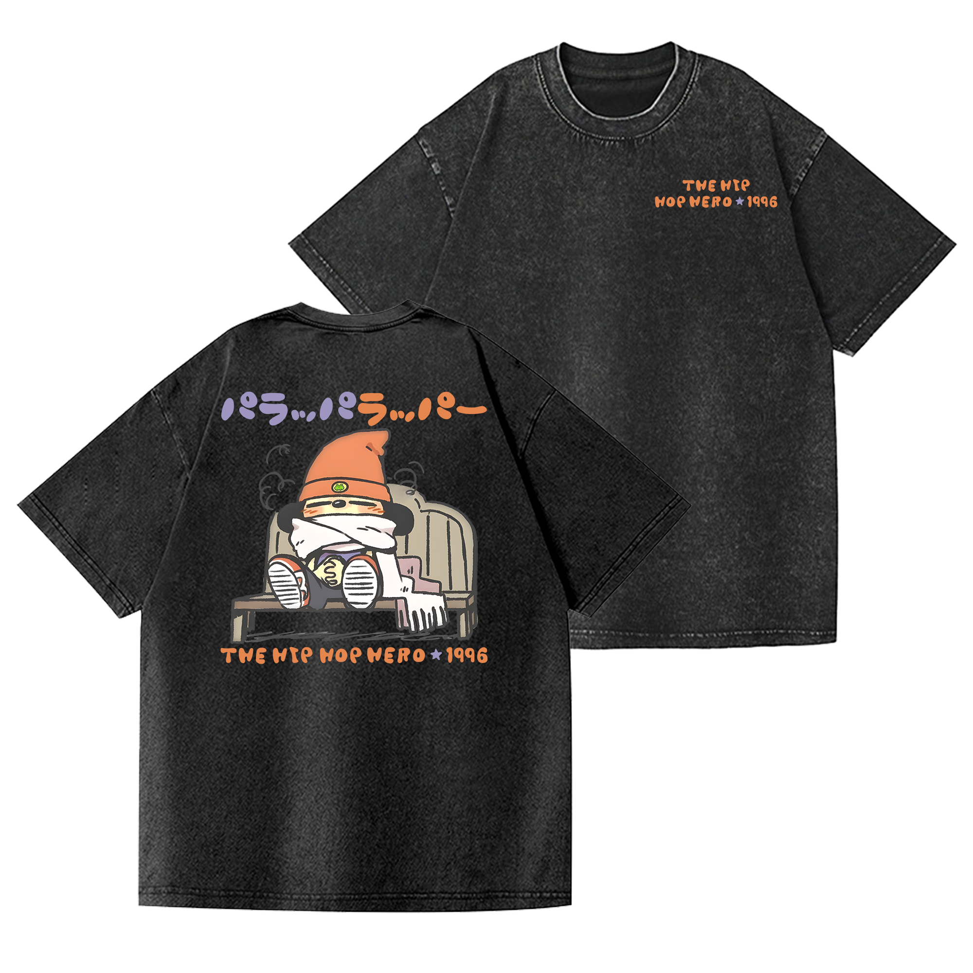 PaRappa the Rapper Vintage Wash Japanese Design Back Art T-Shirt