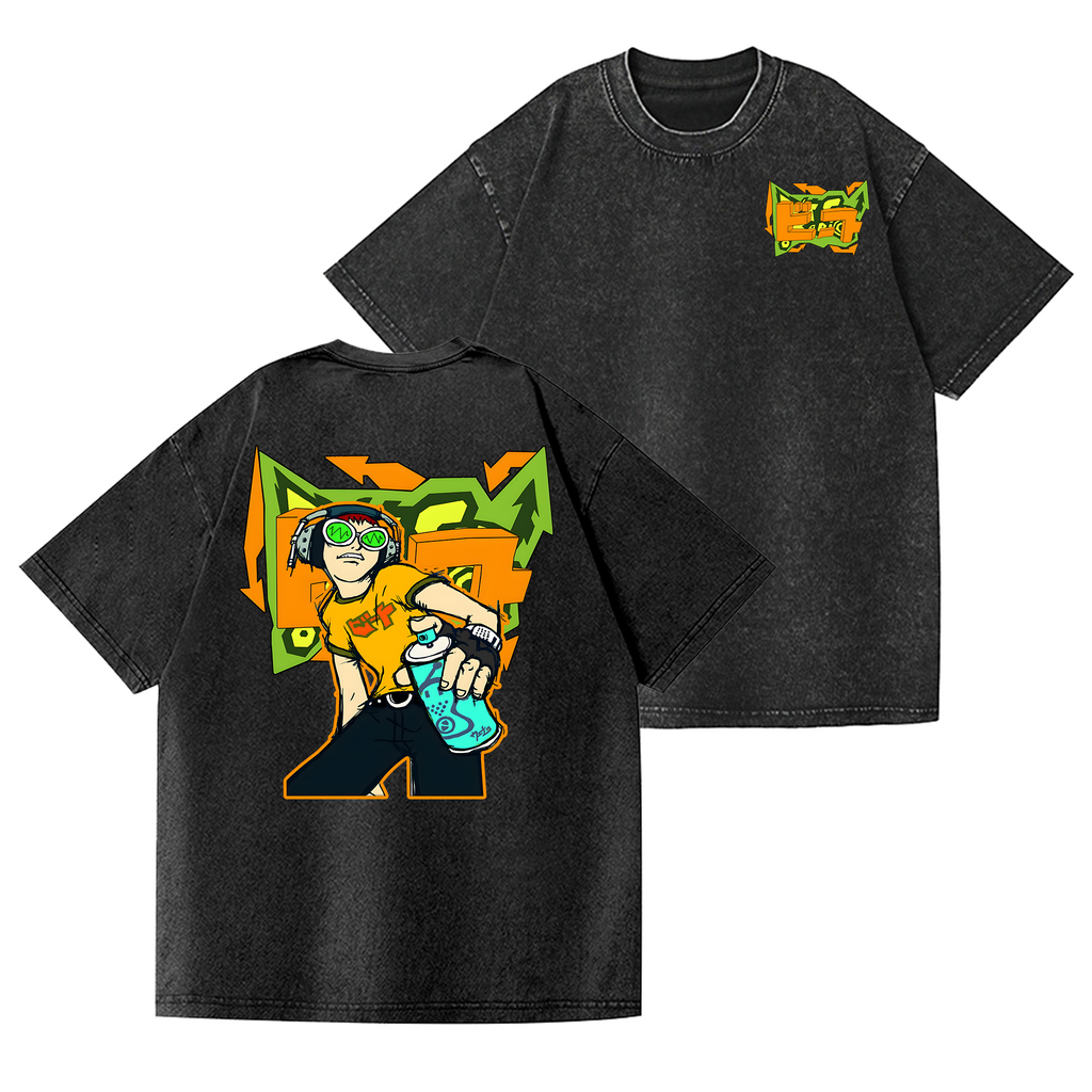 Jet Set Radio Vintage Wash Japanese Design Back Art T-Shirt