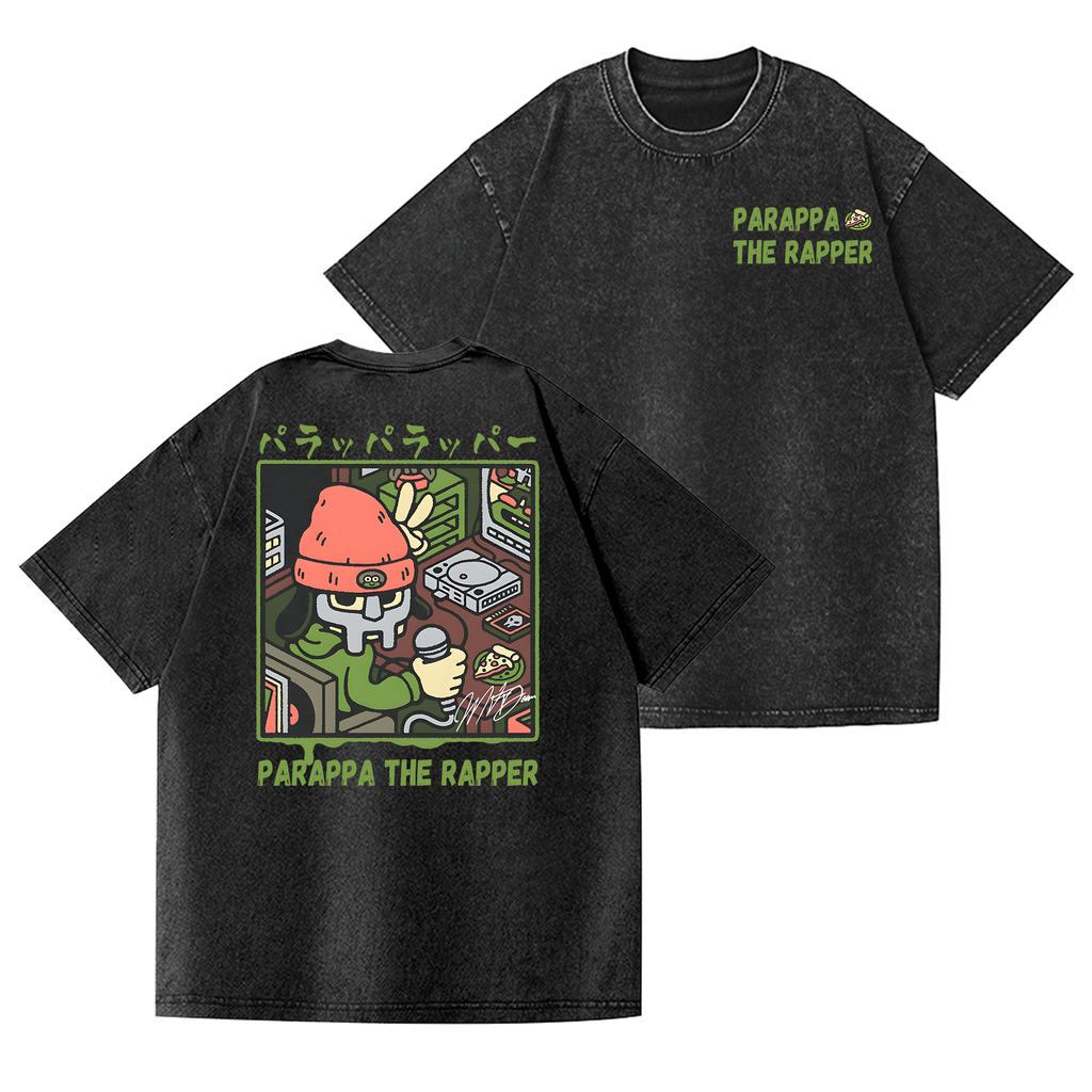 PaRappa the Rapper Vintage Wash Japanese Design Back Art T-Shirt