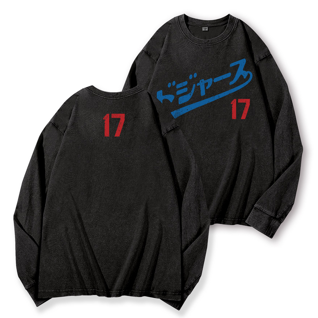 Dodger Baseball Vintage Washed Cotton Back Art Long-sleeve T-shirt