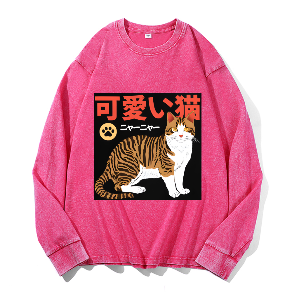 Vintage Cotton Wash Crewneck Long-Sleeve T-Shirt