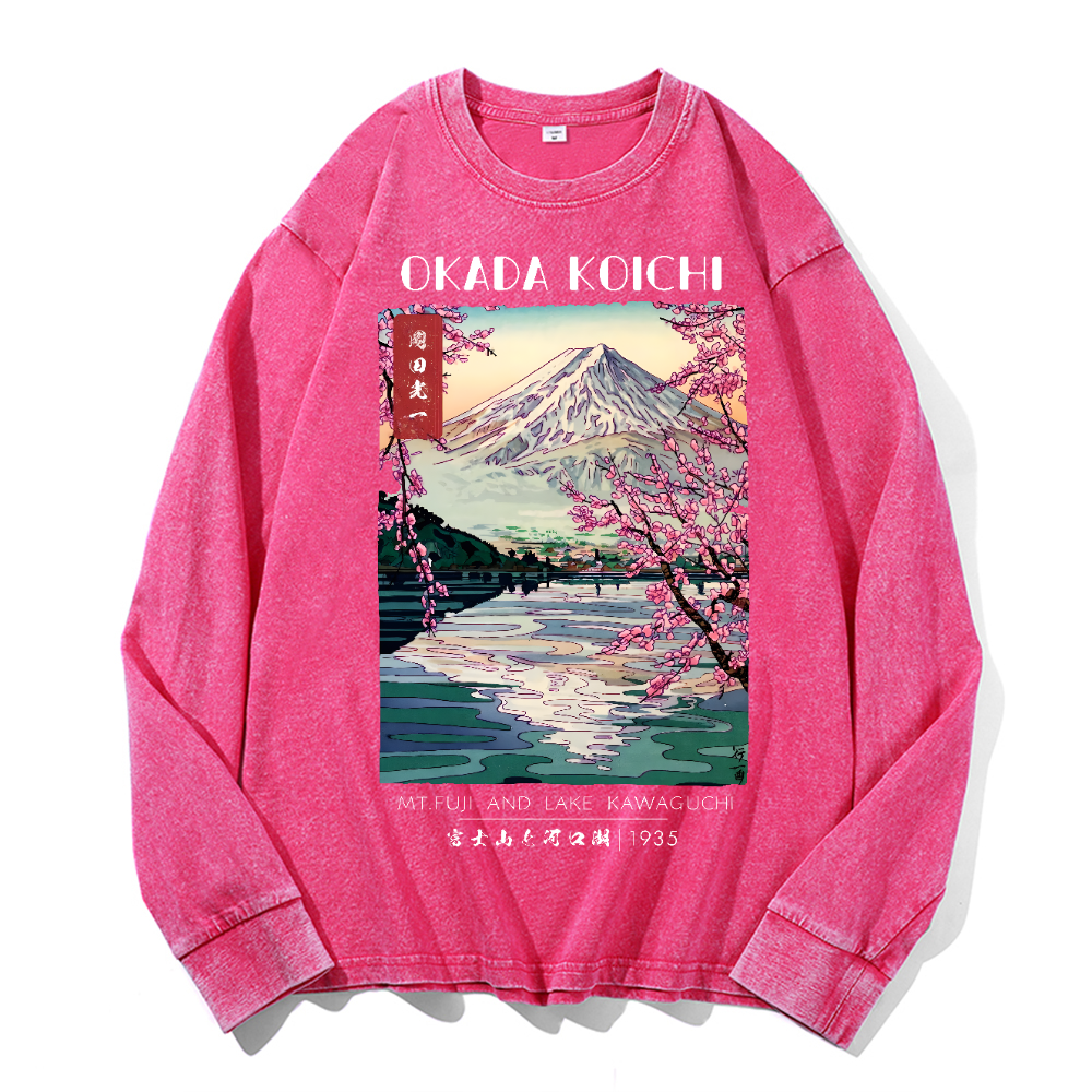 Fuji and Lake Vintage Cotton Wash Crewneck Long-Sleeve T-Shirt