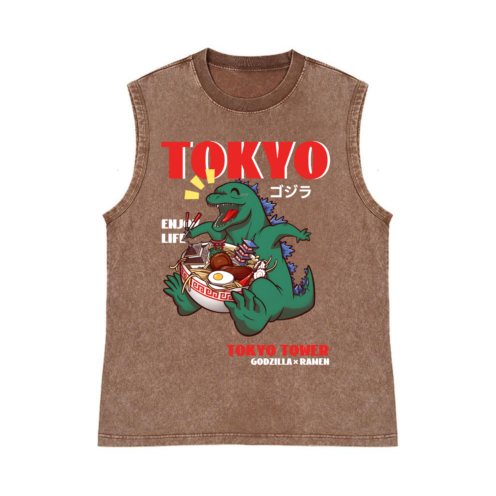 Tokyo Kaiju Ramen Pure Cotton Wash-Dyed Sleeveless Tank Top