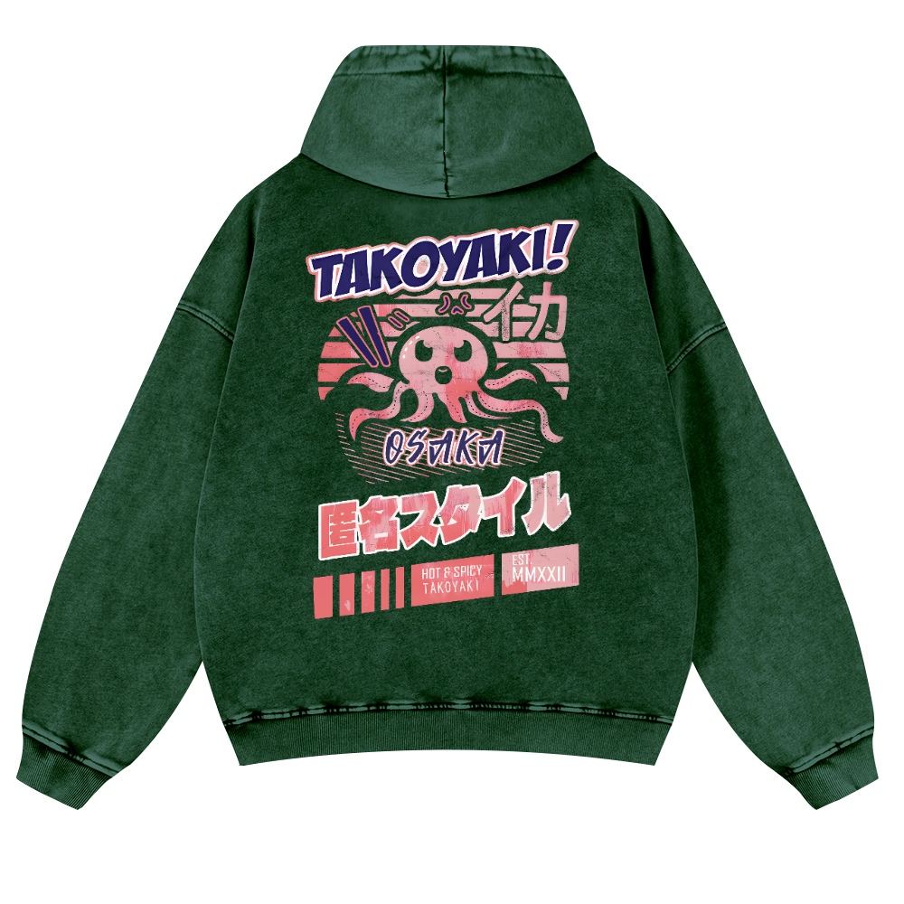 Octopus Takoyaki Vintage Washed Cotton Back Art Hoodie