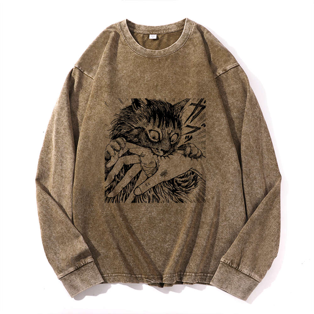 Vintage Cotton Wash Crewneck Long-Sleeve T-Shirt