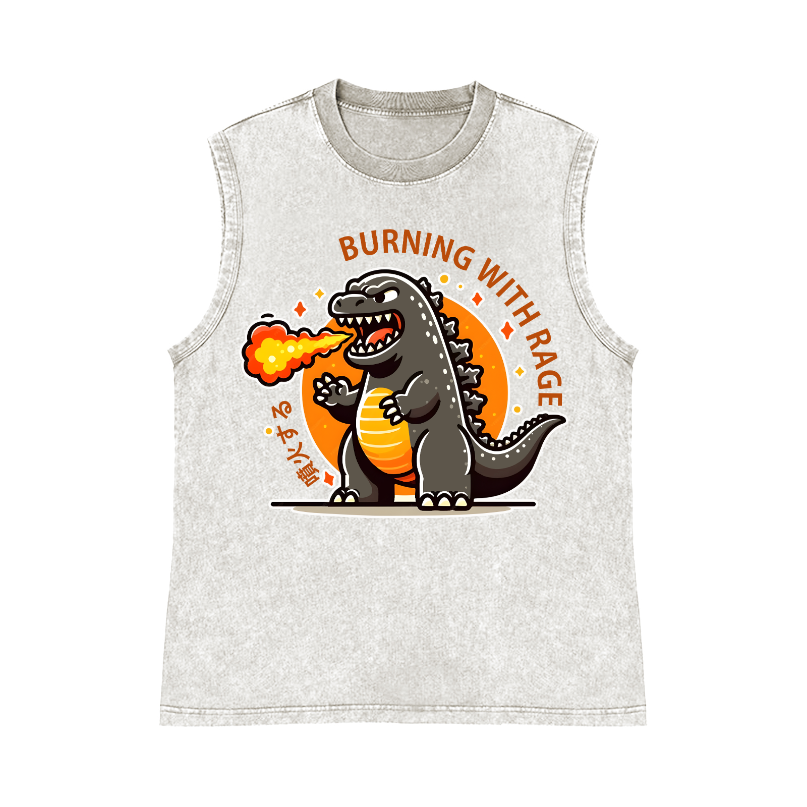 Burning Kaiju Pure Cotton Wash-Dyed Sleeveless Tank Top