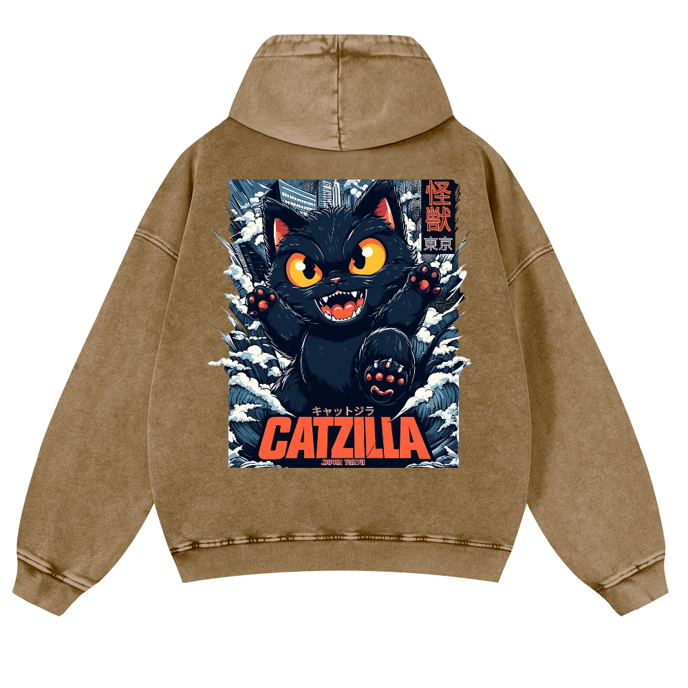 Catzilla Cat Kaiju Vintage Washed Cotton Back Art Hoodie