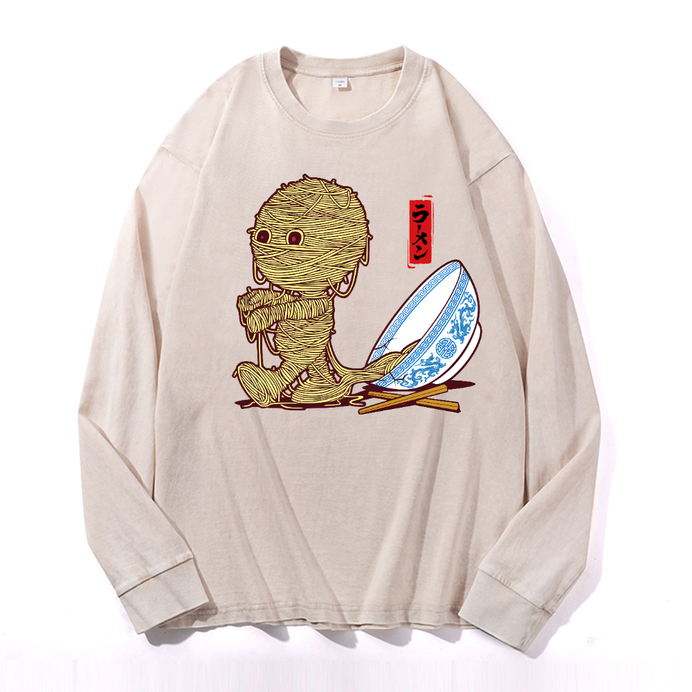 Ramen Yummy Vintage Cotton Wash Crewneck Long-Sleeve T-Shirt