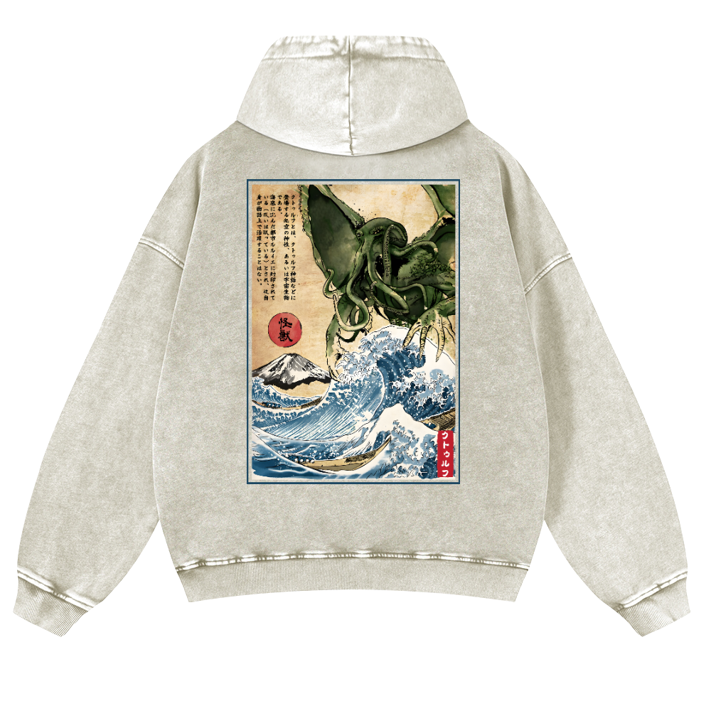 Octopus Ukiyoe Vintage Washed Cotton Back Art Hoodie