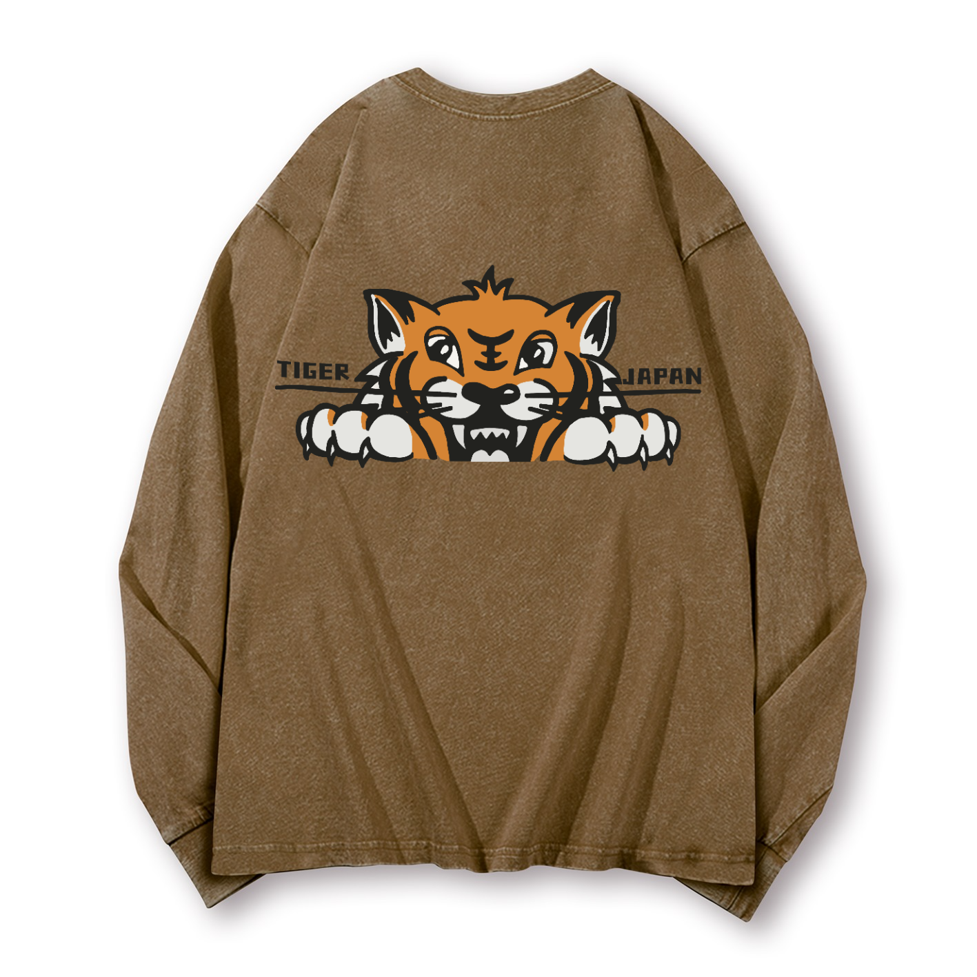 Japan Tiger Vintage Washed Cotton Back Art Long-sleeve T-shirt